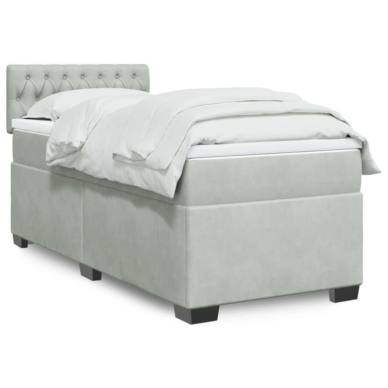 Casa si Gradina - Mobilier - Paturi si accesorii - Paturi - Pat box spring cu saltea, gri deschis, 90x200 cm, catifea - Infinity.ro