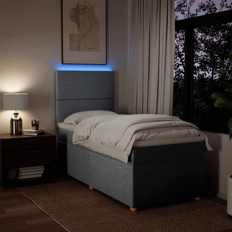 Casa si Gradina - Mobilier - Paturi si accesorii - Paturi - Pat box spring cu saltea, gri deschis, 90x200 cm, textil - Infinity.ro