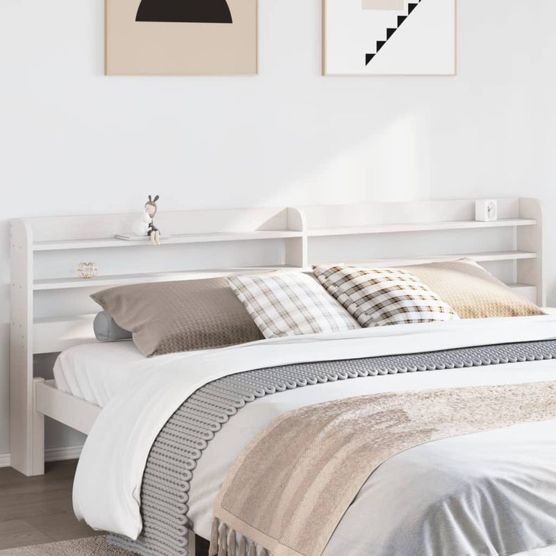 Casa si Gradina - Mobilier - Paturi si accesorii - Accesorii paturi - Tablie de pat cu rafturi, 180 cm, lemn masiv de pin, alb, mărime 190x16x82 cm - Infinity.ro