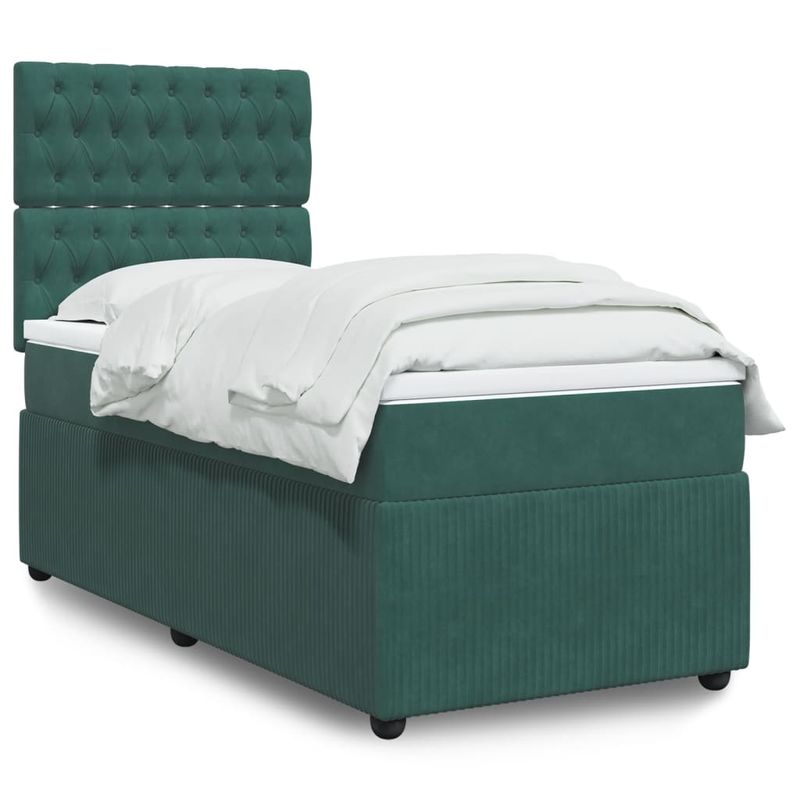 Casa si Gradina - Mobilier - Paturi si accesorii - Paturi - Pat continental cu saltea, verde inchis, 80x200 cm, catifea - Infinity.ro