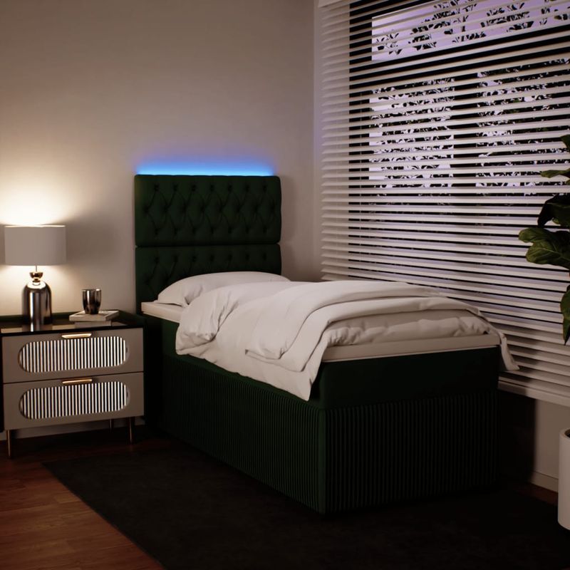 Casa si Gradina - Mobilier - Paturi si accesorii - Paturi - Pat continental cu saltea, verde inchis, 80x200 cm, catifea - Infinity.ro