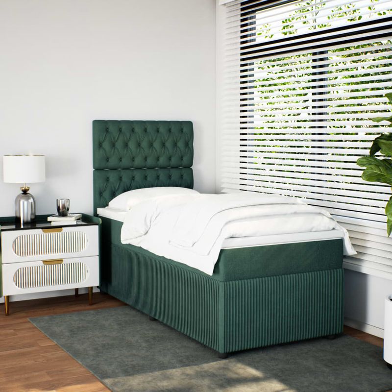 Casa si Gradina - Mobilier - Paturi si accesorii - Paturi - Pat continental cu saltea, verde inchis, 80x200 cm, catifea - Infinity.ro
