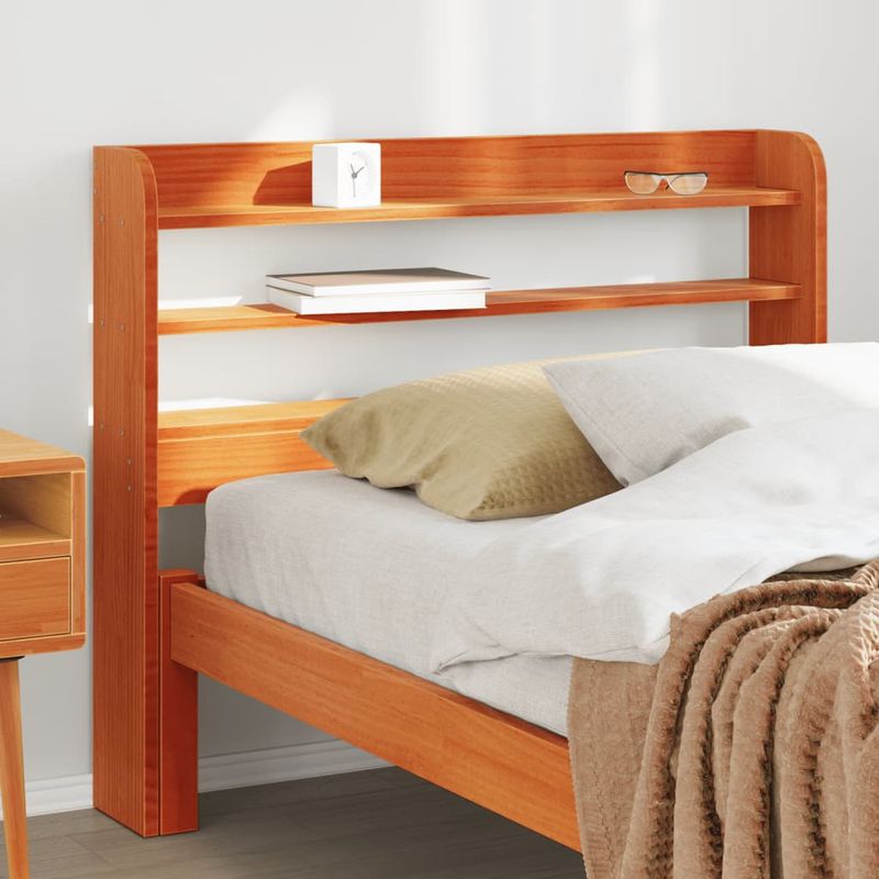 Casa si Gradina - Mobilier - Paturi si accesorii - Accesorii paturi - Tablie de pat cu rafturi, maro ceruit, 100 cm, lemn masiv pin, mărime 110x16x82 cm - Infinity.ro