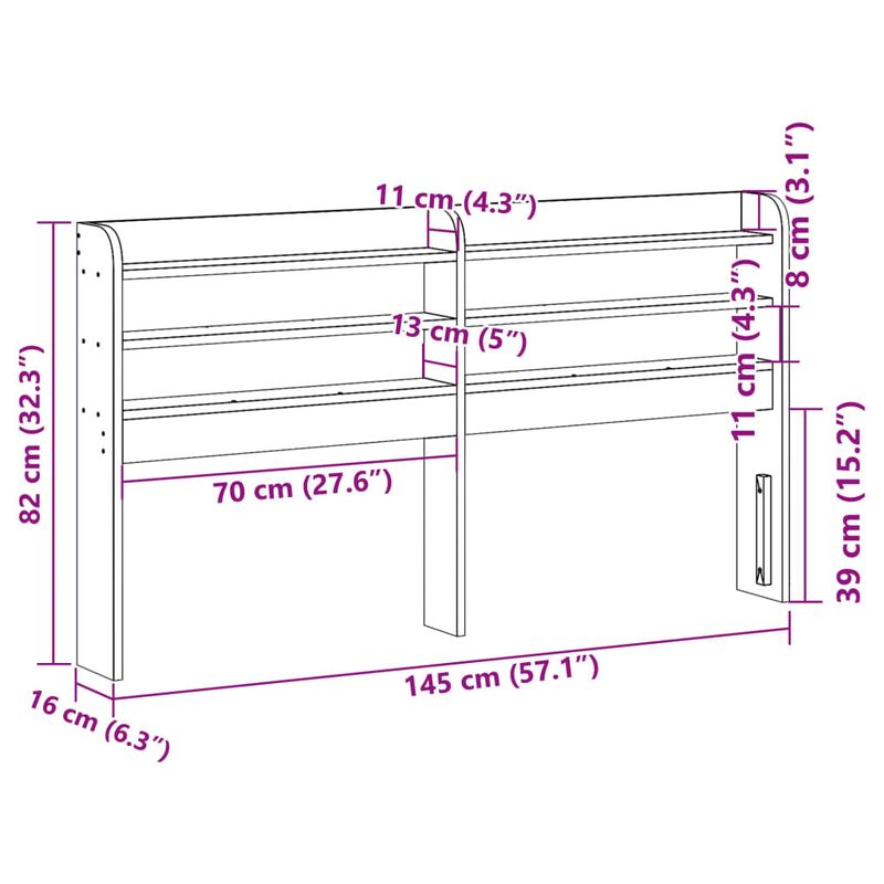 Casa si Gradina - Mobilier - Paturi si accesorii - Accesorii paturi - Tablie de pat cu rafturi, 135 cm, lemn masiv de pin, alb, mărime 145x16x82 cm - Infinity.ro