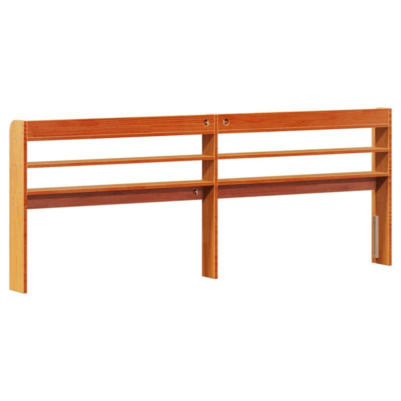 Casa si Gradina - Mobilier - Paturi si accesorii - Accesorii paturi - Tablie de pat cu rafturi, maro ceruit, 200 cm, lemn masiv pin, mărime 210x16x82 cm - Infinity.ro