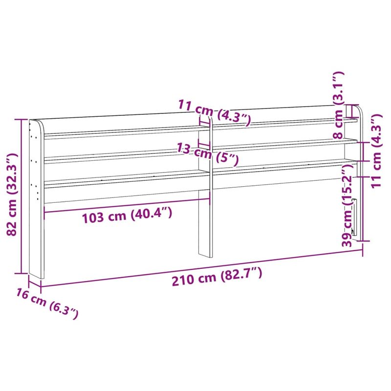 Casa si Gradina - Mobilier - Paturi si accesorii - Accesorii paturi - Tablie de pat cu rafturi, maro ceruit, 200 cm, lemn masiv pin, mărime 210x16x82 cm - Infinity.ro