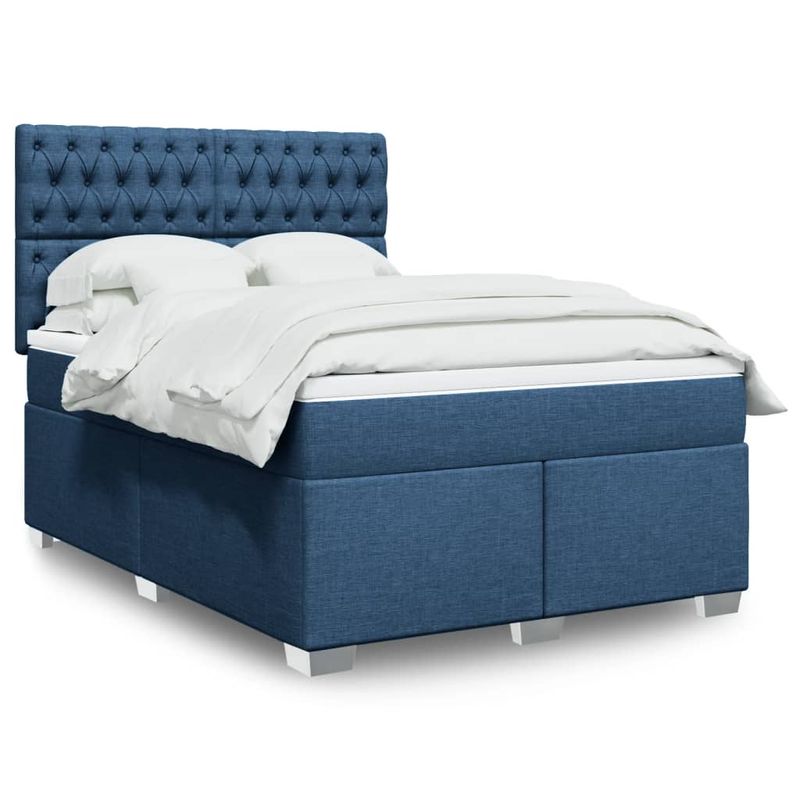Casa si Gradina - Mobilier - Paturi si accesorii - Paturi - Pat continental cu saltea, albastru, 160x200cm, material textil - Infinity.ro