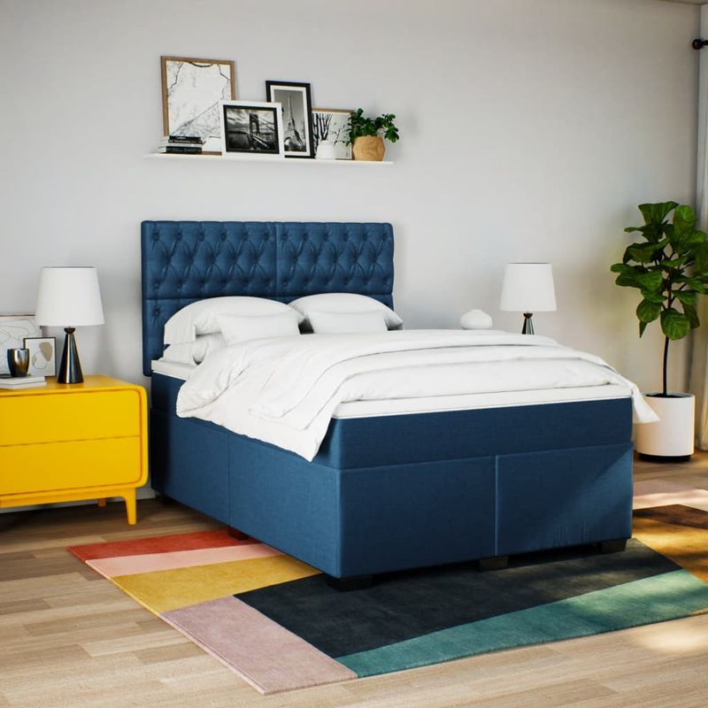 Casa si Gradina - Mobilier - Paturi si accesorii - Paturi - Pat continental cu saltea, albastru, 160x200cm, material textil - Infinity.ro