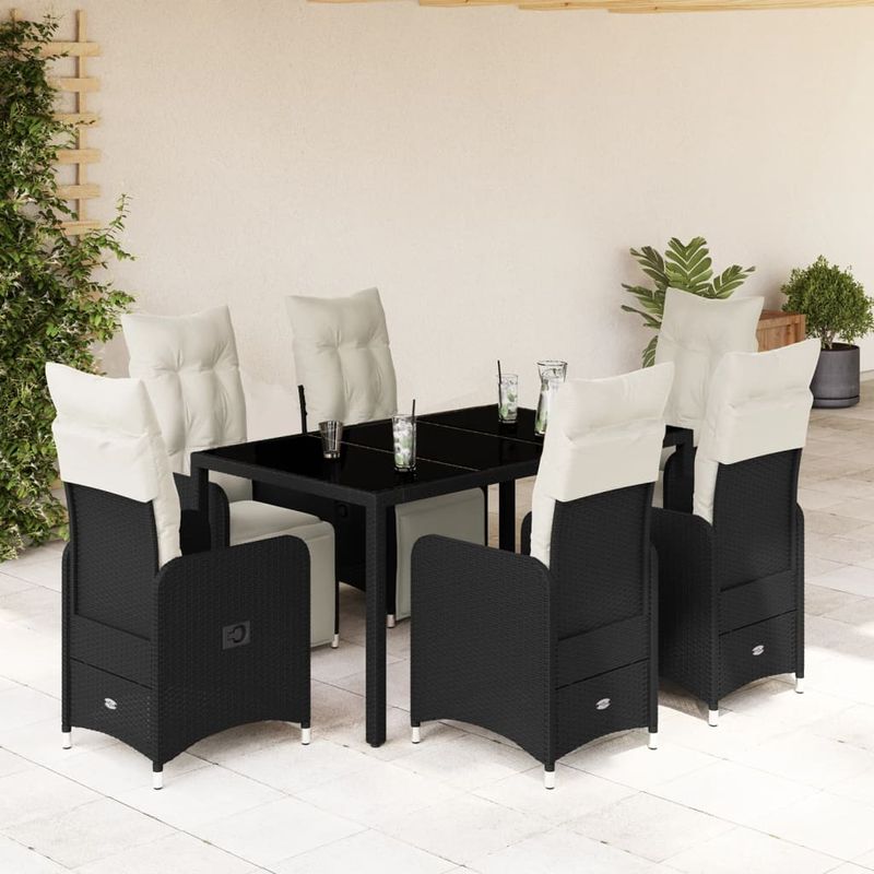 Casa si Gradina - Gradina si terasa - Mobilier exterior - Seturi mobila gradina - Set bistro de gradina, 7 piese, cu perne, negru, poliratan - Infinity.ro