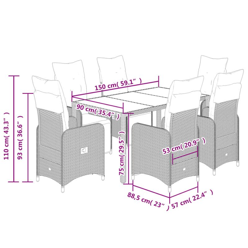 Casa si Gradina - Gradina si terasa - Mobilier exterior - Seturi mobila gradina - Set bistro de gradina, 7 piese, cu perne, negru, poliratan - Infinity.ro