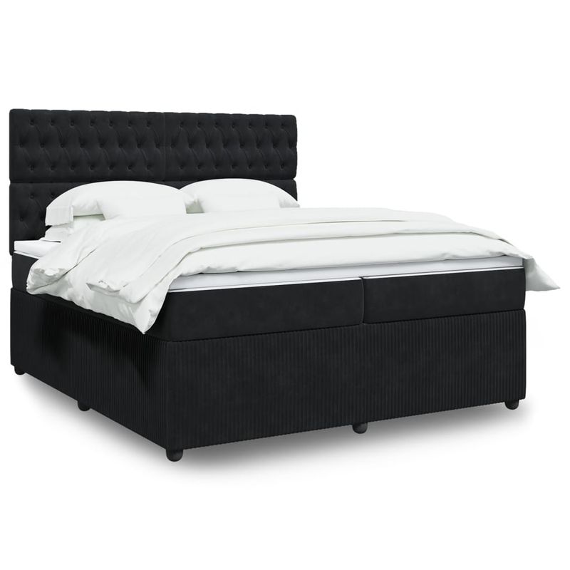Casa si Gradina - Mobilier - Paturi si accesorii - Paturi - Pat box spring cu saltea, negru, 200x200 cm, catifea - Infinity.ro
