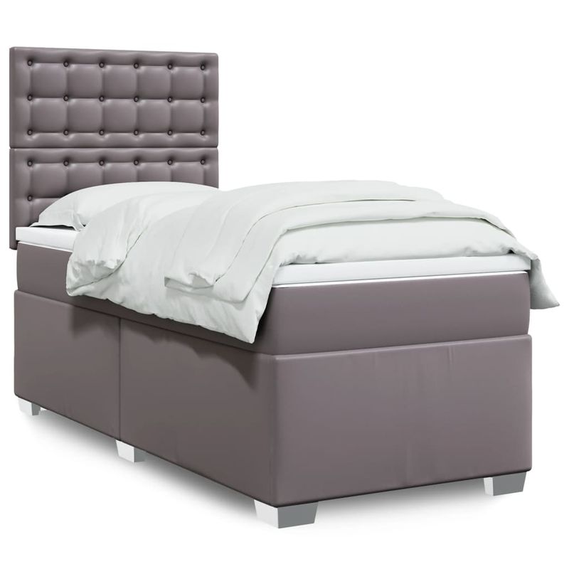 Casa si Gradina - Mobilier - Paturi si accesorii - Paturi - Pat box spring cu saltea, gri, 90x190 cm, piele ecologica - Infinity.ro