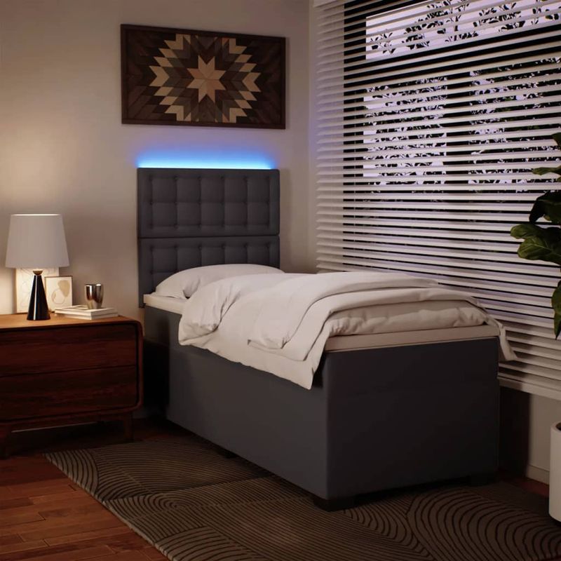 Casa si Gradina - Mobilier - Paturi si accesorii - Paturi - Pat box spring cu saltea, gri, 90x190 cm, piele ecologica - Infinity.ro