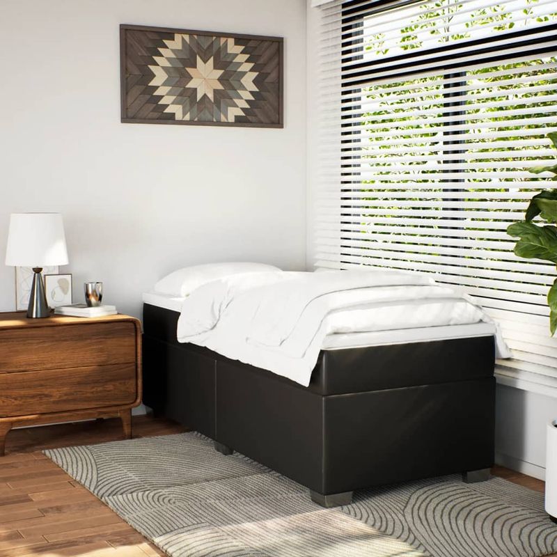 Casa si Gradina - Mobilier - Paturi si accesorii - Paturi - Pat continental cu saltea, negru, 80x200 cm, piele ecologica - Infinity.ro