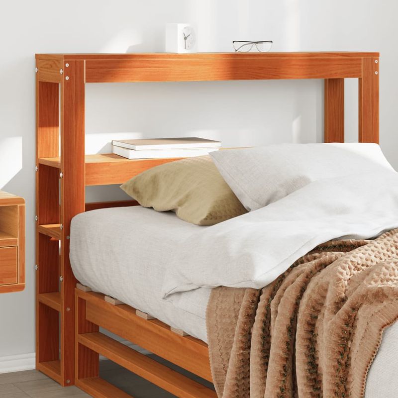 Casa si Gradina - Mobilier - Paturi si accesorii - Accesorii paturi - Tablie de pat cu rafturi, maro ceruit, 90 cm, lemn masiv pin, mărime 96x19x82 cm - Infinity.ro