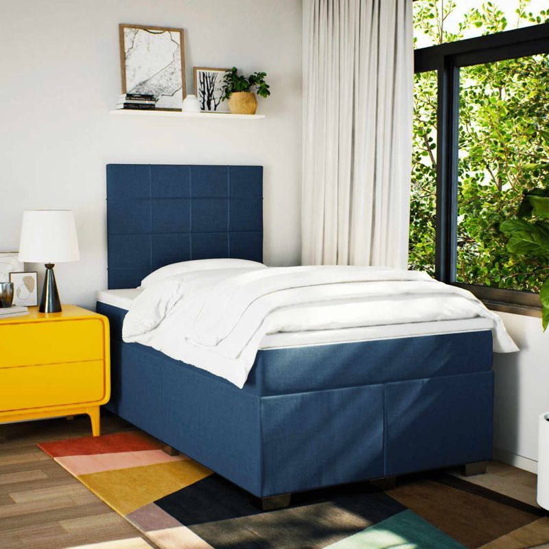 Casa si Gradina - Mobilier - Paturi si accesorii - Paturi - Pat box spring cu saltea, albastru, 120x200 cm, textil - Infinity.ro
