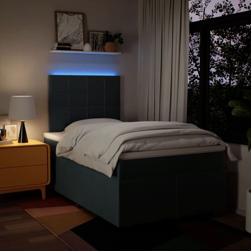 Casa si Gradina - Mobilier - Paturi si accesorii - Paturi - Pat box spring cu saltea, albastru, 120x200 cm, textil - Infinity.ro
