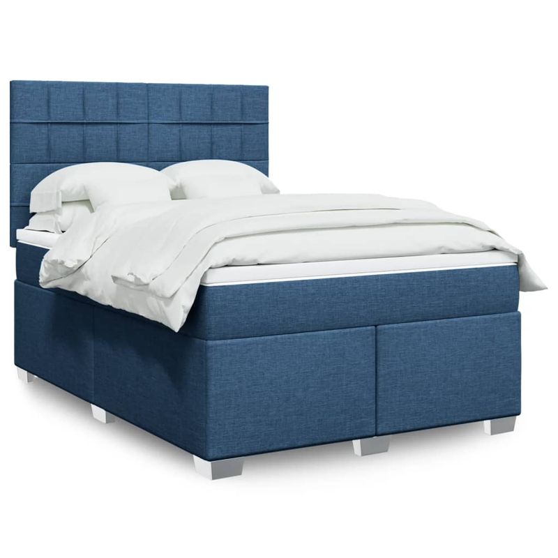 Casa si Gradina - Mobilier - Paturi si accesorii - Paturi - Pat box spring cu saltea, albastru, 140x200 cm, textil - Infinity.ro
