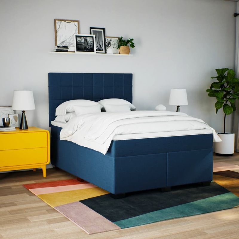 Casa si Gradina - Mobilier - Paturi si accesorii - Paturi - Pat box spring cu saltea, albastru, 140x200 cm, textil - Infinity.ro
