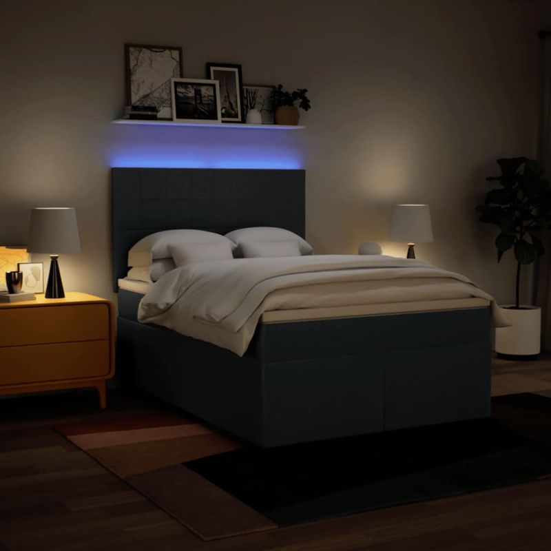 Casa si Gradina - Mobilier - Paturi si accesorii - Paturi - Pat box spring cu saltea, albastru, 140x200 cm, textil - Infinity.ro