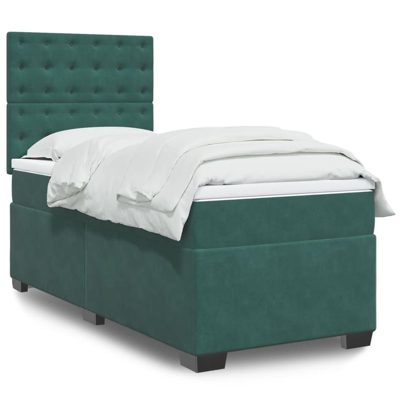 Casa si Gradina - Mobilier - Paturi si accesorii - Paturi - Pat continental cu saltea, verde inchis, 80x200 cm, catifea - Infinity.ro