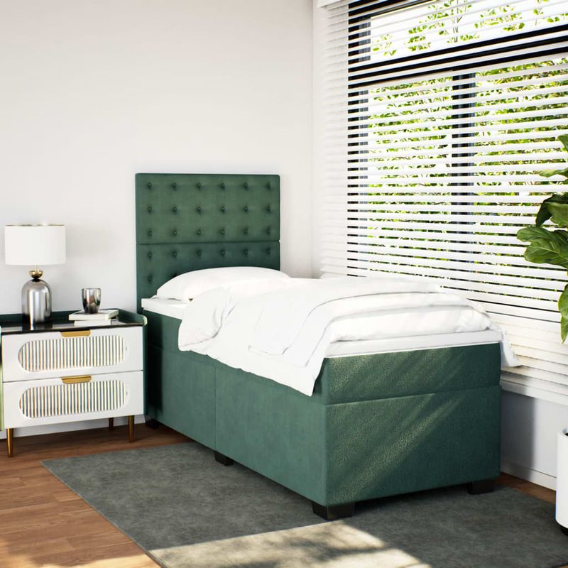 Casa si Gradina - Mobilier - Paturi si accesorii - Paturi - Pat continental cu saltea, verde inchis, 80x200 cm, catifea - Infinity.ro
