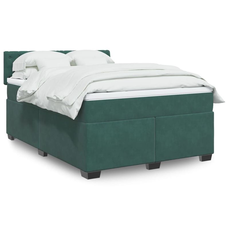 Casa si Gradina - Mobilier - Paturi si accesorii - Paturi - Pat box spring cu saltea, verde inchis, 140x200 cm, catifea - Infinity.ro