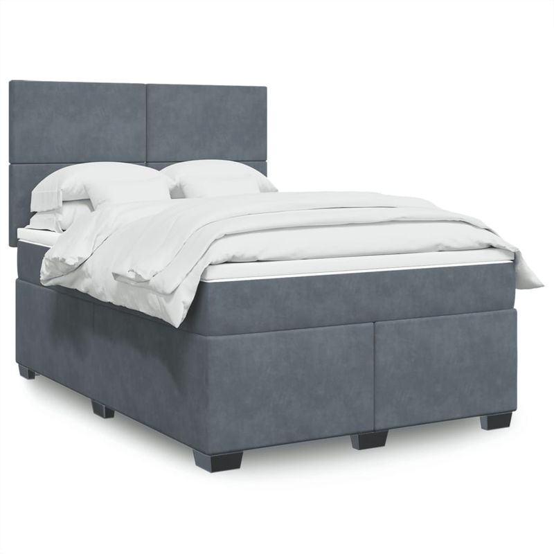 Casa si Gradina - Mobilier - Paturi si accesorii - Paturi - Pat box spring cu saltea, gri inchis, 140x200 cm, catifea - Infinity.ro