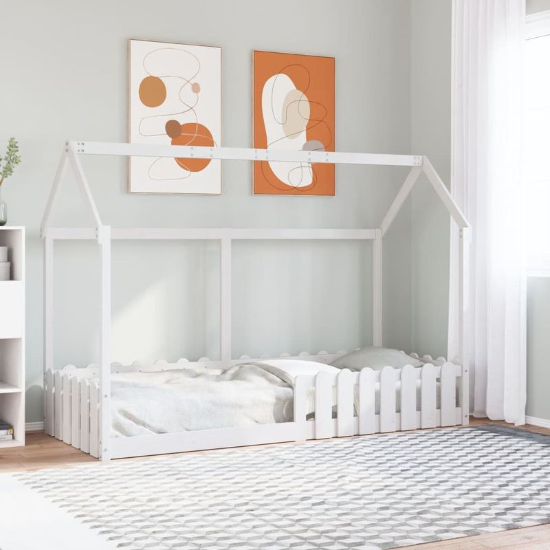 Casa si Gradina - Mobilier - Paturi si accesorii - Paturi - Cadru pat tip casa pentru copii alb 80x200 cm lemn masiv de pin - Infinity.ro