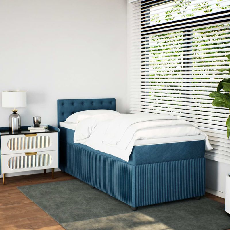 Casa si Gradina - Mobilier - Paturi si accesorii - Paturi - Pat continental cu saltea, albastru, 80x200 cm, catifea - Infinity.ro