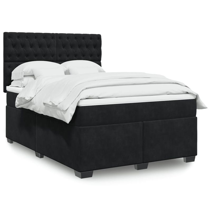 Casa si Gradina - Mobilier - Paturi si accesorii - Paturi - Pat box spring cu saltea, negru, 140x200 cm, catifea - Infinity.ro