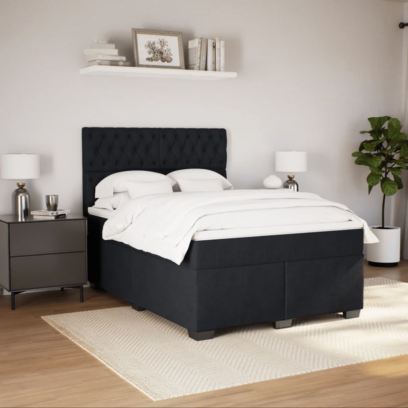 Casa si Gradina - Mobilier - Paturi si accesorii - Paturi - Pat box spring cu saltea, negru, 140x200 cm, catifea - Infinity.ro