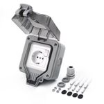 Casa si Gradina/Electrice/Tablouri electrice/Accesorii tablouri electrice - Priza simpla exterior INNOVIX, Model Standard European, 250V/16A, IP66, rezistenta la apa si praf, gri cu intrerupator - Infinity.ro
