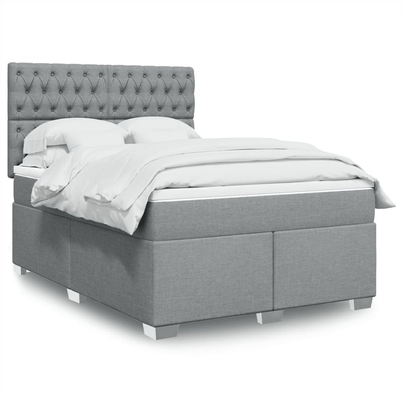 Casa si Gradina - Mobilier - Paturi si accesorii - Paturi - Pat continental cu saltea, gri deschis, 160x200 cm, textil - Infinity.ro