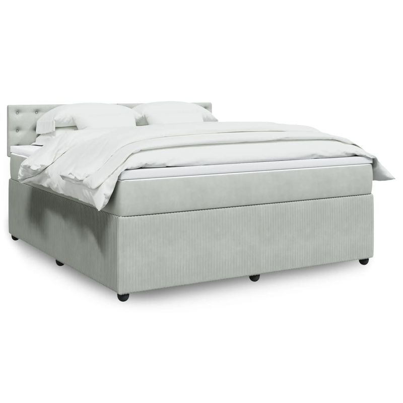 Casa si Gradina - Mobilier - Paturi si accesorii - Paturi - Pat box spring cu saltea, gri deschis, 180x200 cm, catifea - Infinity.ro