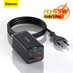 Laptop, Telefoane si Tablete - Telefoane mobile si accesorii - Accesorii Telefoane - Incarcatoare telefoane - Statie Incarcare 2xUSB-C, PD65W, 2xUSB-A, 5A + Cablu Type-C - Baseus GaN3 Pro (CCGP040101) - Negru - Infinity.ro