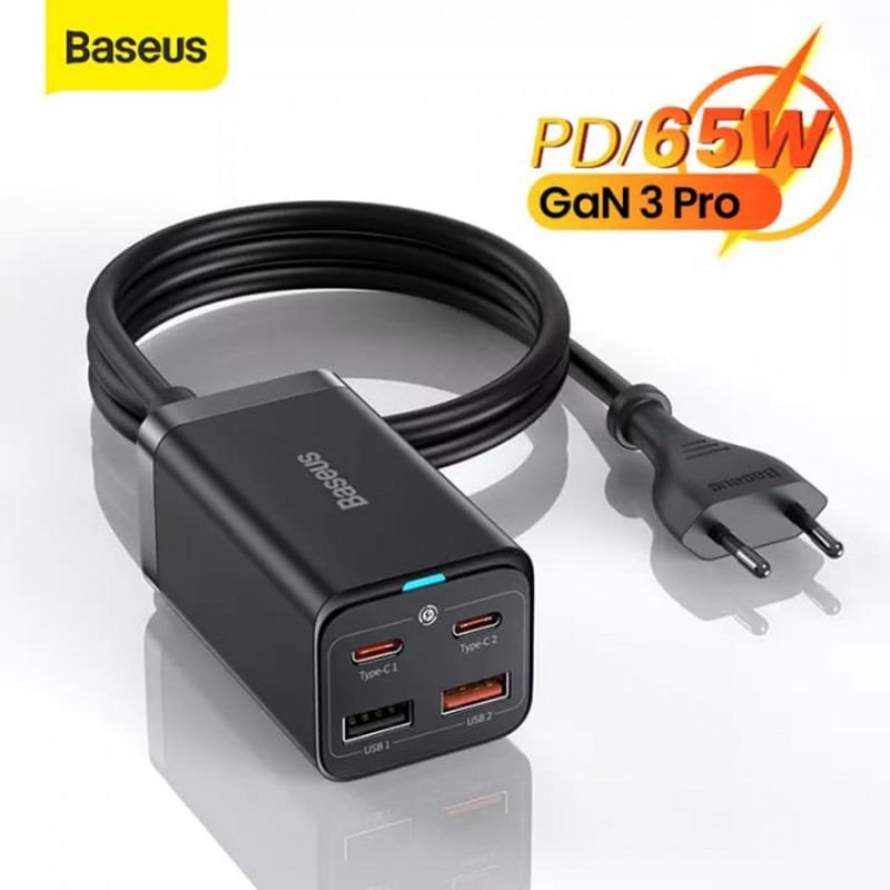 Laptop, Telefoane si Tablete - Telefoane mobile si accesorii - Accesorii Telefoane - Incarcatoare telefoane - Statie Incarcare 2xUSB-C, PD65W, 2xUSB-A, 5A + Cablu Type-C - Baseus GaN3 Pro (CCGP040101) - Negru - Infinity.ro