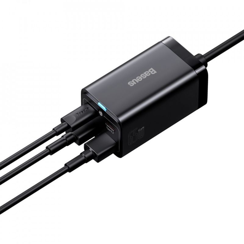 Laptop, Telefoane si Tablete - Telefoane mobile si accesorii - Accesorii Telefoane - Incarcatoare telefoane - Statie Incarcare 2xUSB-C, PD65W, 2xUSB-A, 5A + Cablu Type-C - Baseus GaN3 Pro (CCGP040101) - Negru - Infinity.ro