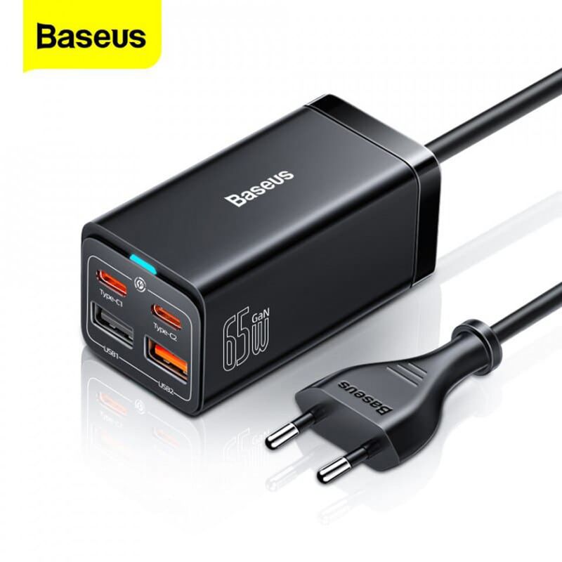 Laptop, Telefoane si Tablete - Telefoane mobile si accesorii - Accesorii Telefoane - Incarcatoare telefoane - Statie Incarcare 2xUSB-C, PD65W, 2xUSB-A, 5A + Cablu Type-C - Baseus GaN3 Pro (CCGP040101) - Negru - Infinity.ro