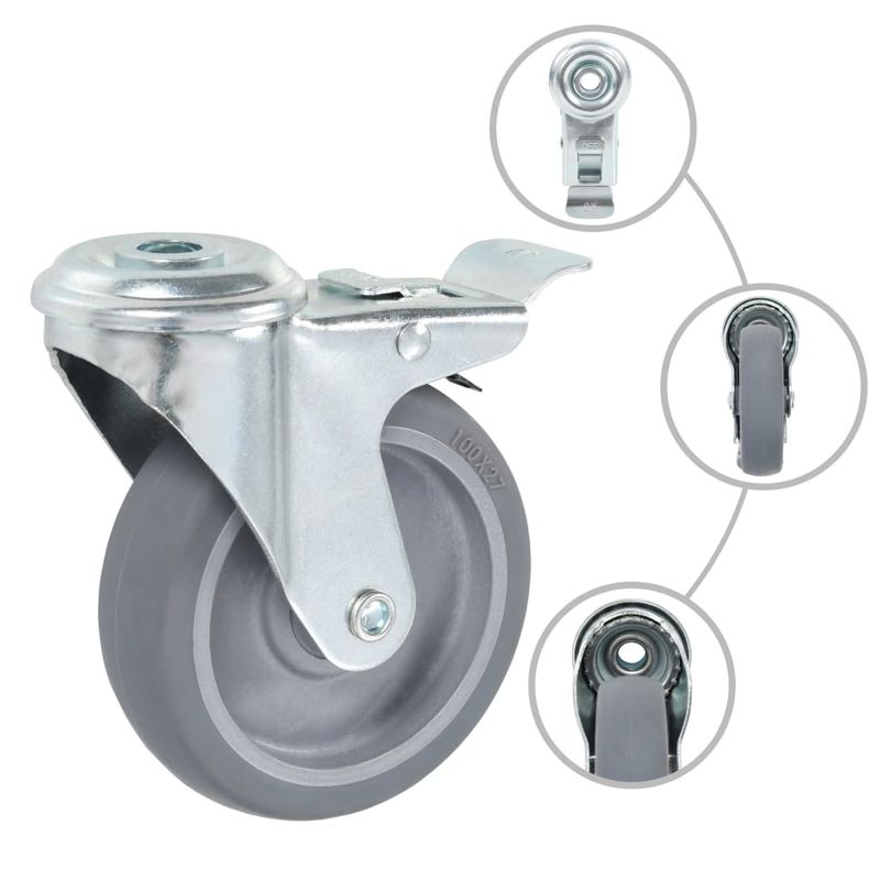 Casa si Gradina - Constructii - Depozitare, transport si protectie - Accesorii echipamente pentru transport si ridicat - Roti pivotante cu gaura pentru surub, 12 buc., 100 mm - Infinity.ro
