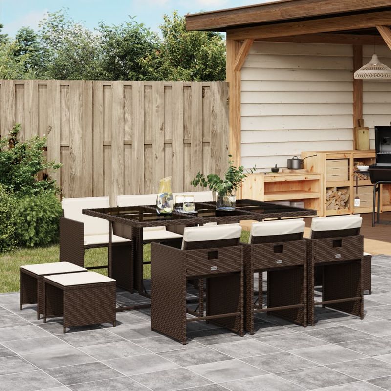 Casa si Gradina - Gradina si terasa - Mobilier exterior - Seturi mobila gradina - Set mobilier de gradina cu perne, 11 piese, maro, poliratan - Infinity.ro
