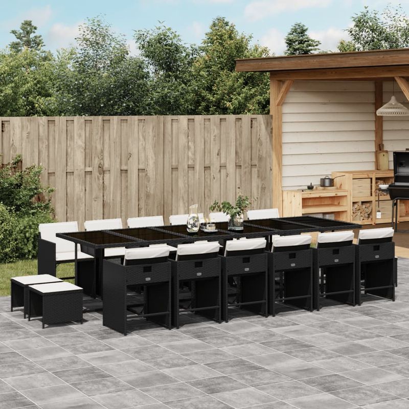Casa si Gradina - Gradina si terasa - Mobilier exterior - Seturi mobila gradina - Set mobilier de gradina cu perne, 17 piese, negru, poliratan - Infinity.ro