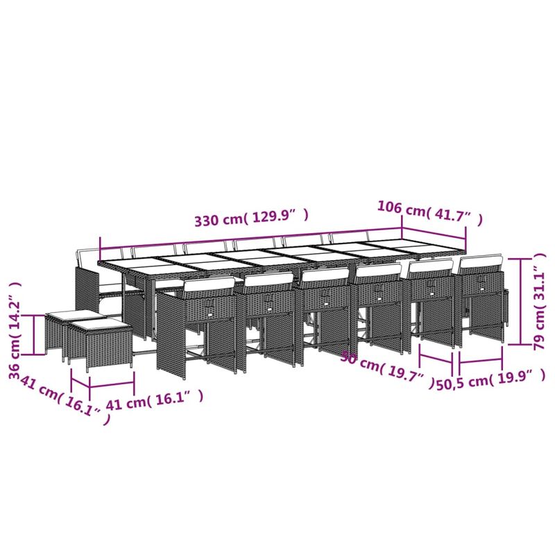 Casa si Gradina - Gradina si terasa - Mobilier exterior - Seturi mobila gradina - Set mobilier de gradina cu perne, 17 piese, negru, poliratan - Infinity.ro