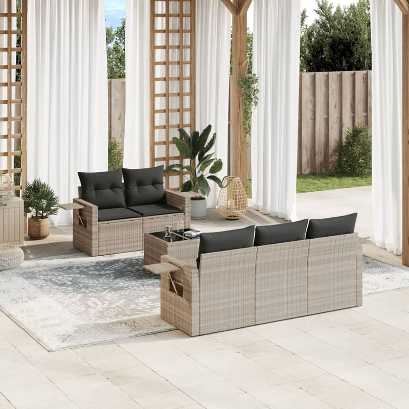 Casa si Gradina - Gradina si terasa - Mobilier exterior - Seturi mobila gradina - Set canapele de gradina cu perne, 6 piese gri deschis poliratan - Infinity.ro