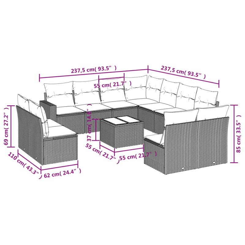 Casa si Gradina - Gradina si terasa - Mobilier exterior - Seturi mobila gradina - Set canapele de gradina cu perne, 12piese gri deschis poliratan - Infinity.ro