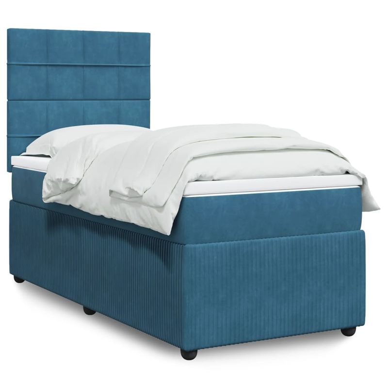 Casa si Gradina - Mobilier - Paturi si accesorii - Paturi - Pat continental cu saltea, albastru, 80x200 cm, catifea - Infinity.ro