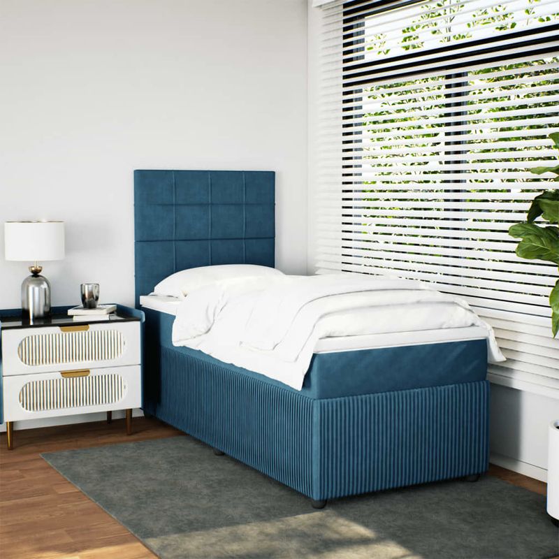 Casa si Gradina - Mobilier - Paturi si accesorii - Paturi - Pat continental cu saltea, albastru, 80x200 cm, catifea - Infinity.ro