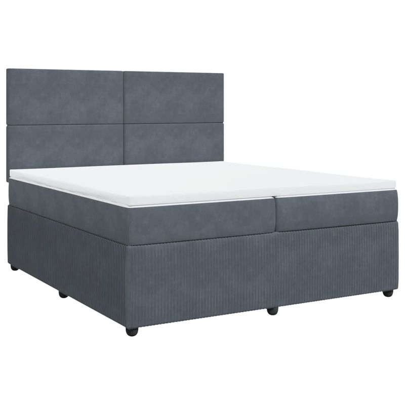 Casa si Gradina - Mobilier - Paturi si accesorii - Paturi - Pat box spring cu saltea, gri inchis, 200x200 cm, catifea - Infinity.ro
