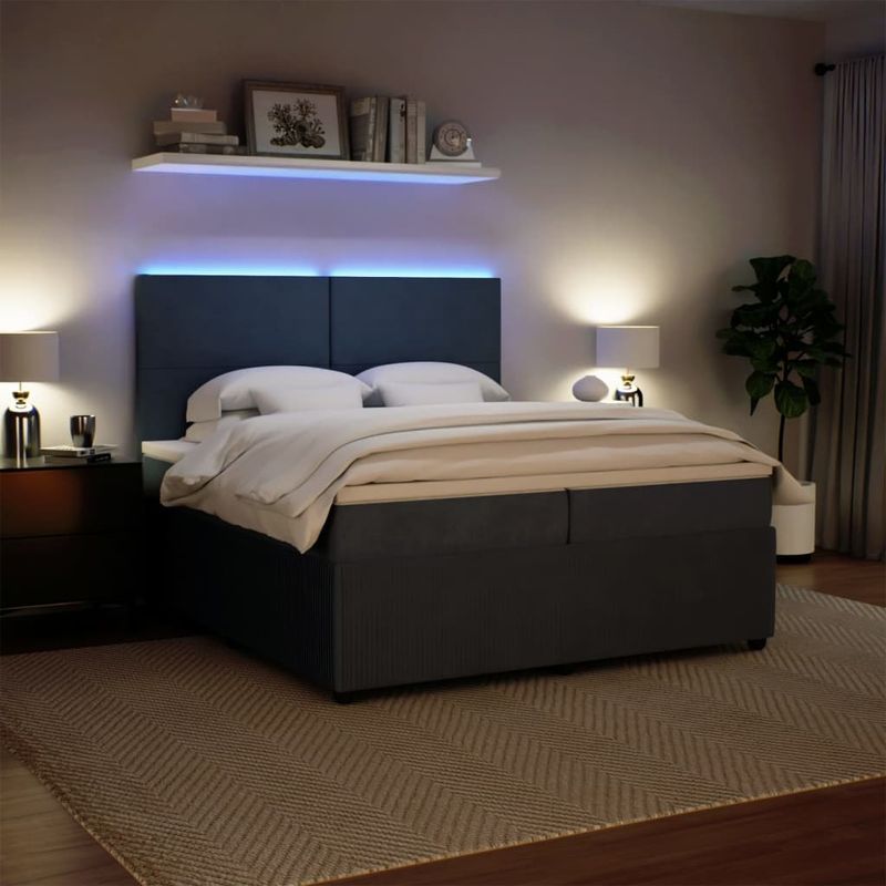 Casa si Gradina - Mobilier - Paturi si accesorii - Paturi - Pat box spring cu saltea, gri inchis, 200x200 cm, catifea - Infinity.ro