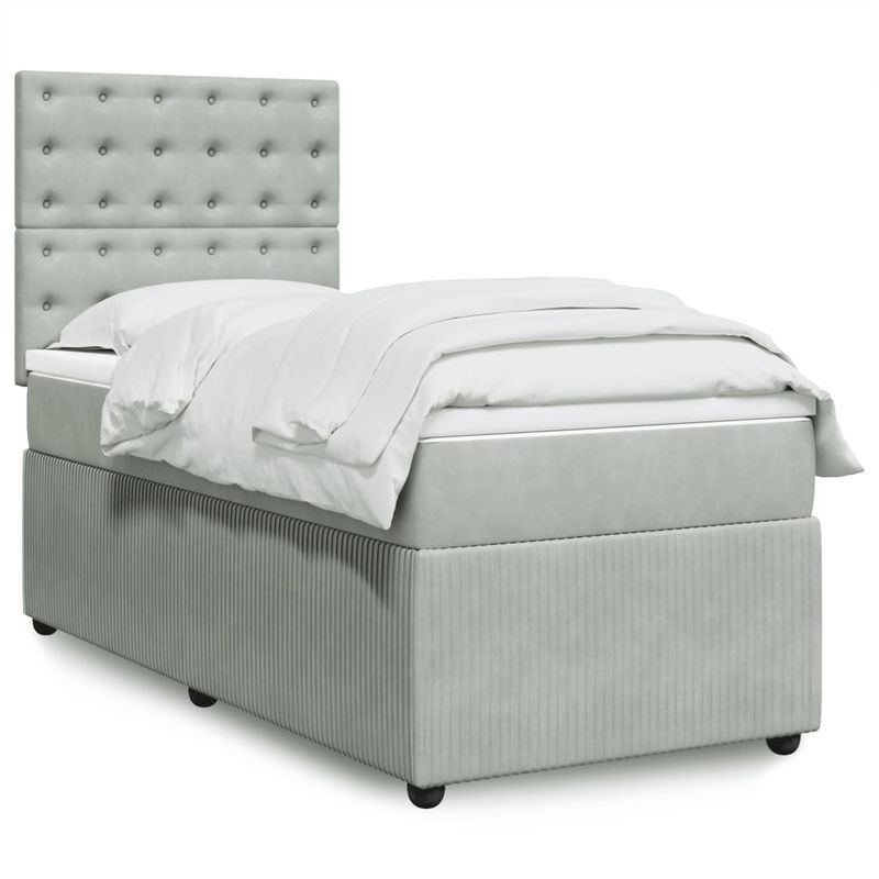 Casa si Gradina - Mobilier - Paturi si accesorii - Paturi - Pat box spring cu saltea, gri deschis, 100x200 cm, catifea - Infinity.ro
